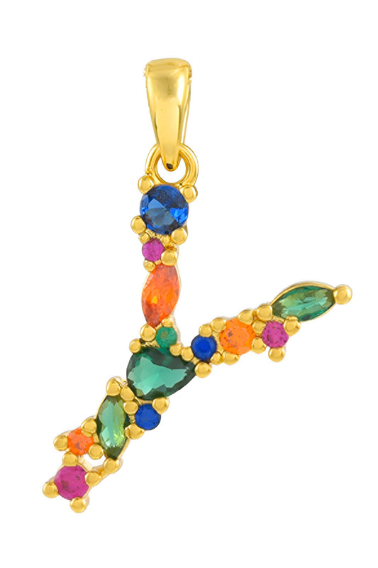 Stone Embellished Y Alphabet Pendant Necklace 