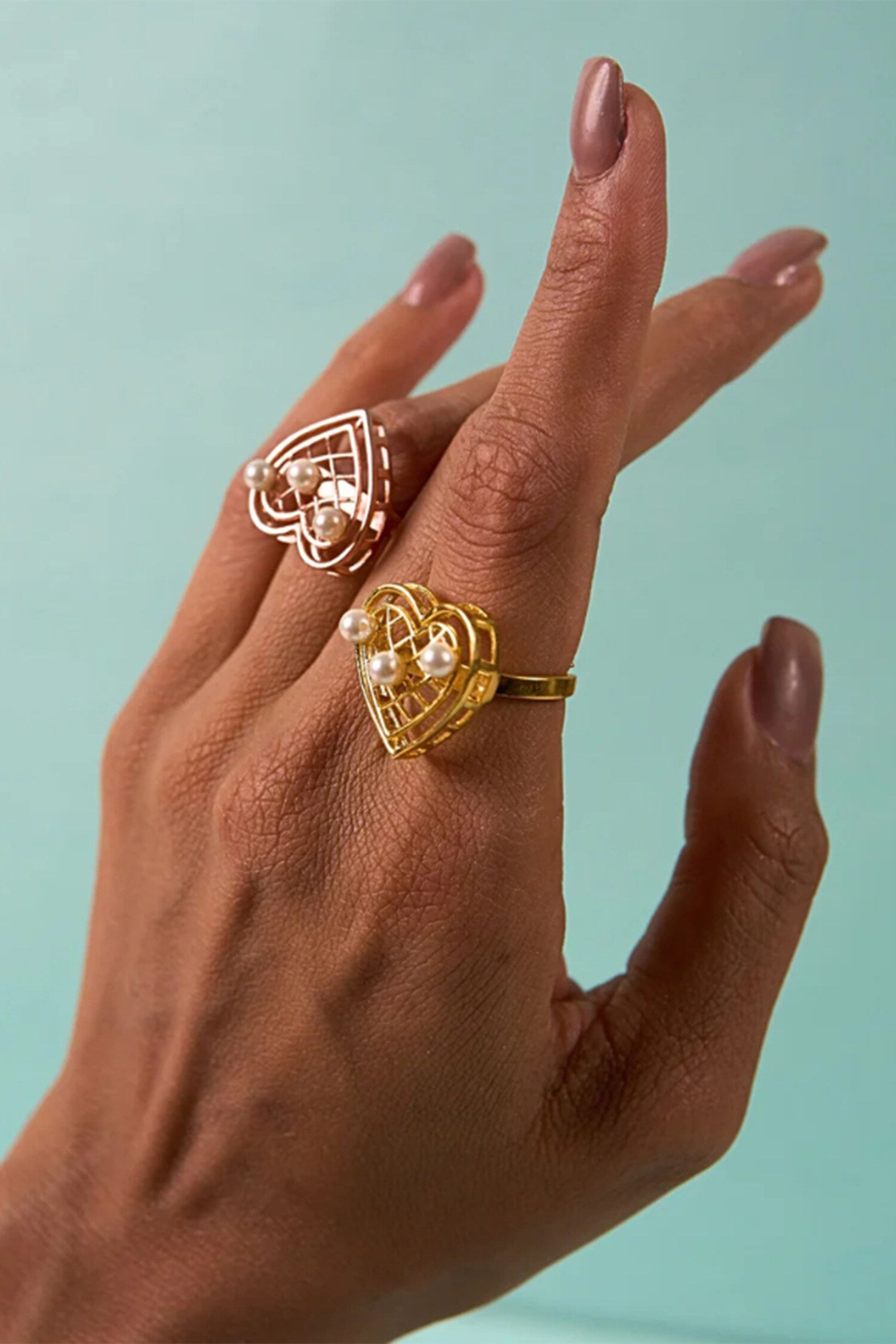 Heartbeat Hue Pearl Embellished Cutwork Ring 