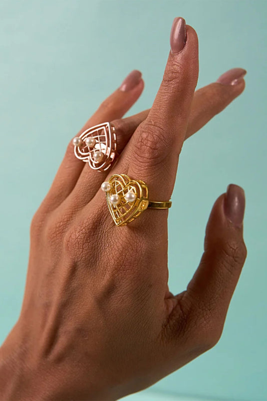 Heartbeat Hue Pearl Embellished Cutwork Ring 