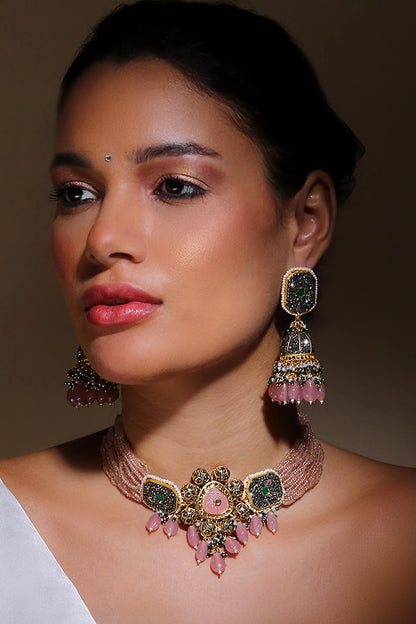 Noor Natural Stone & Kundan Pendant Necklace Set 
