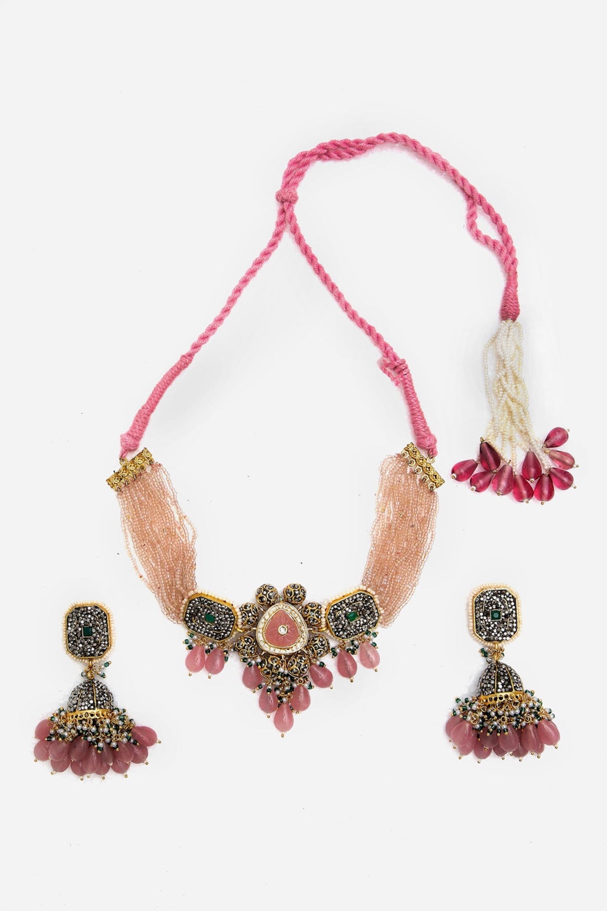 Noor Natural Stone & Kundan Pendant Necklace Set 