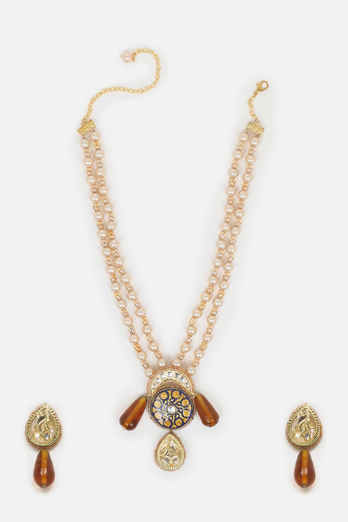 Mandala Amber Stone Embellished Pendant Necklace Set 