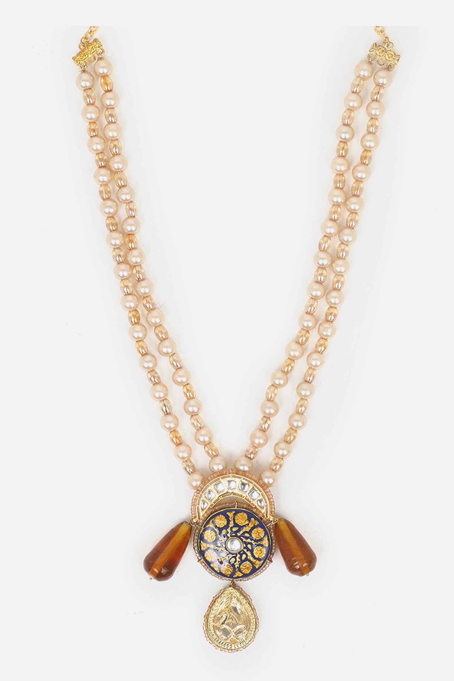 Mandala Amber Stone Embellished Pendant Necklace Set 
