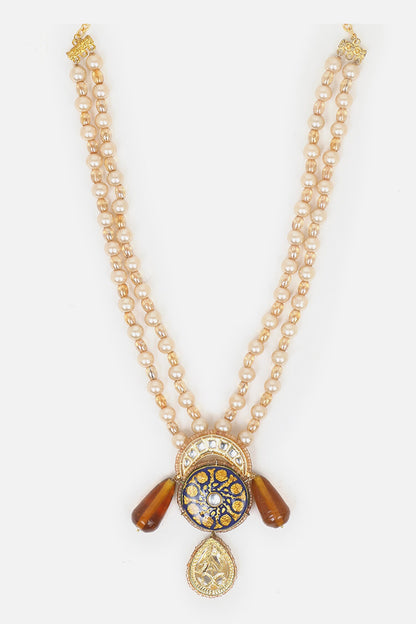 Mandala Amber Stone Embellished Pendant Necklace Set 