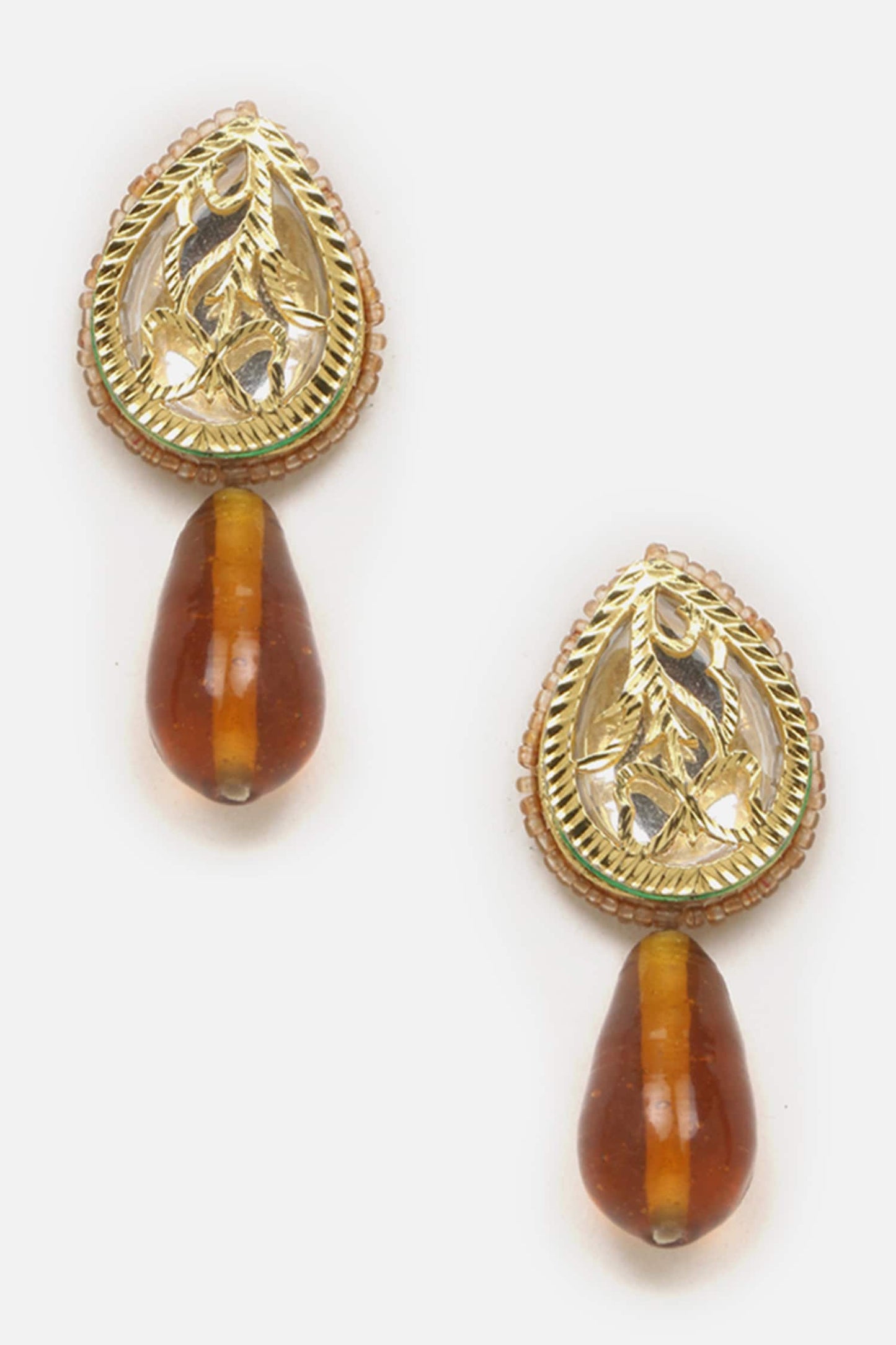 Mandala Amber Stone Embellished Pendant Necklace Set 