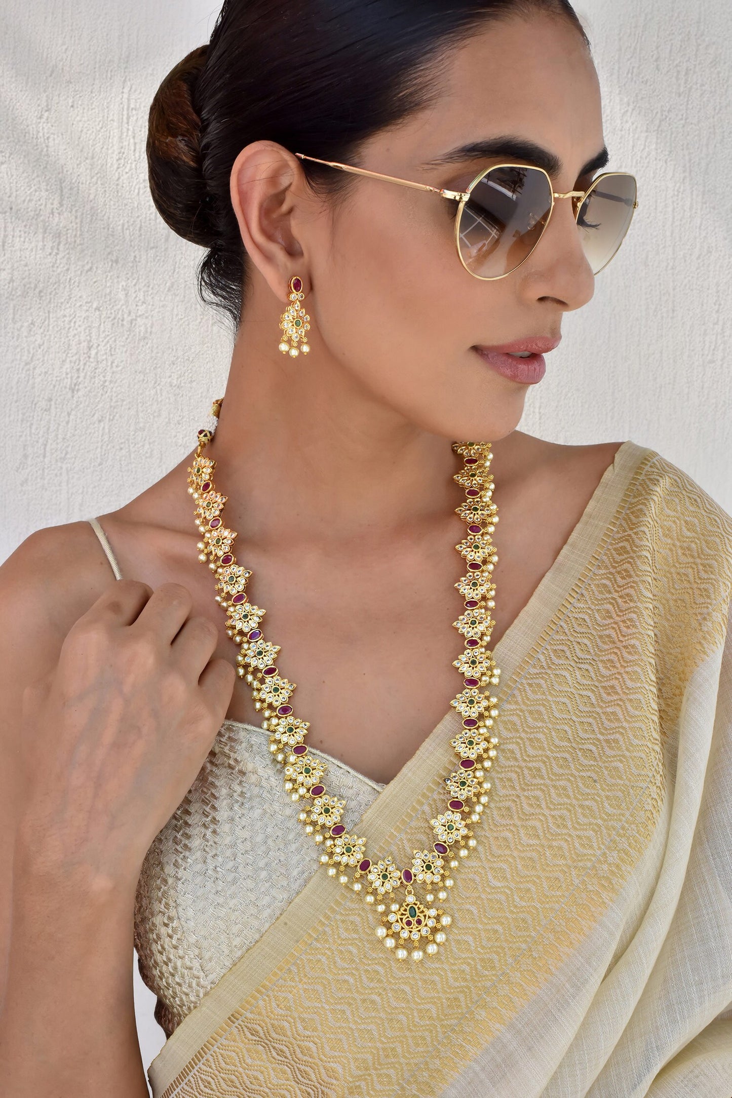 Floret Kundan Embellished Necklace Set 