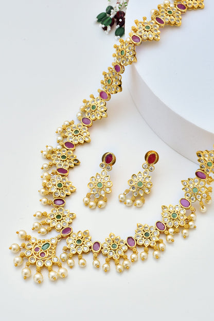 Floret Kundan Embellished Necklace Set 