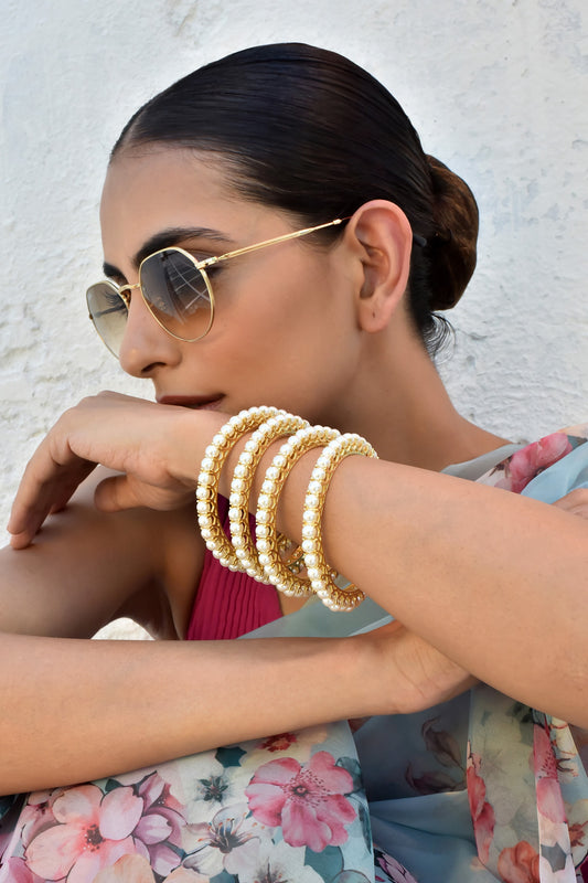 Pearl Embellished Bangles - 4 Pcs 