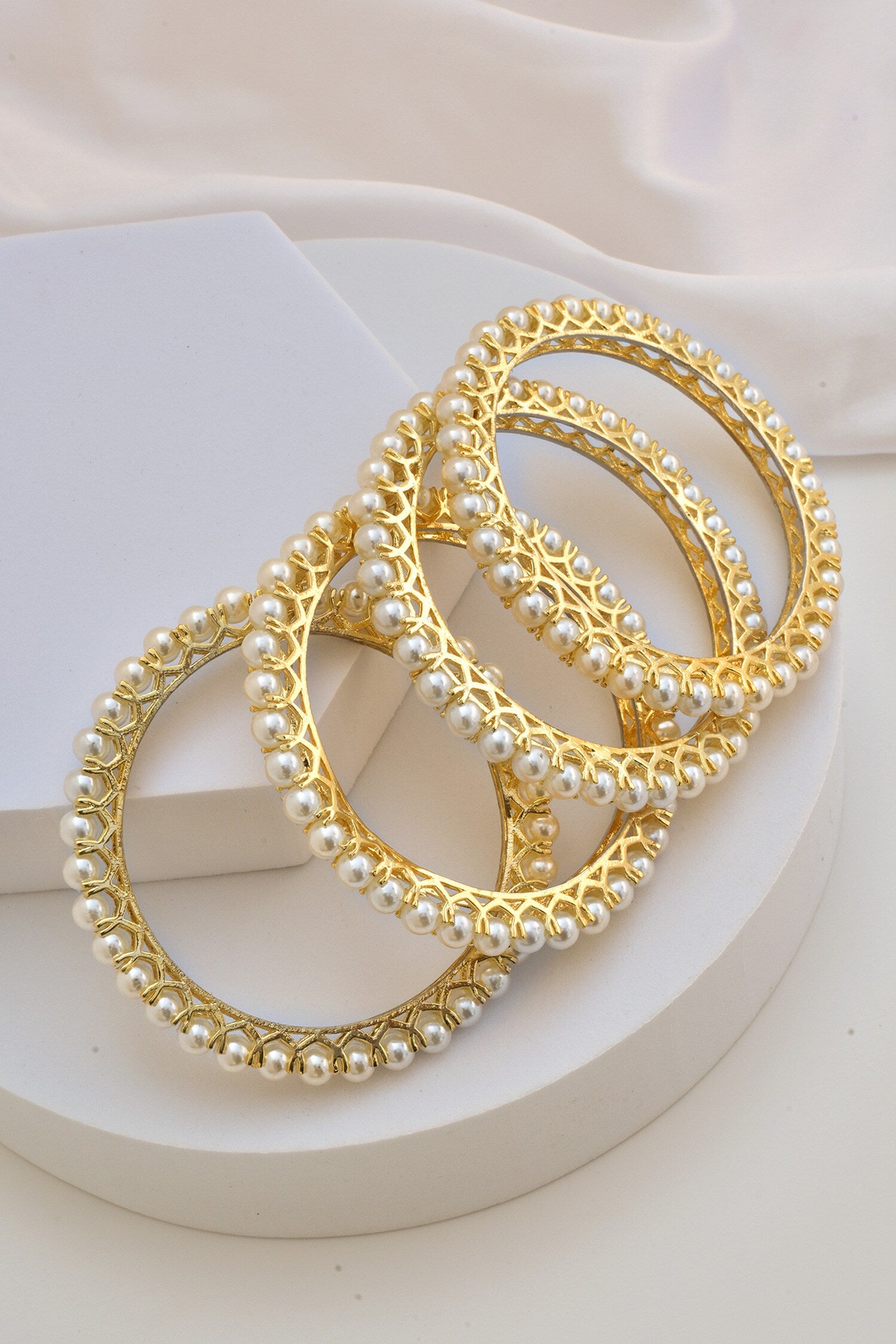 Pearl Embellished Bangles - 4 Pcs 