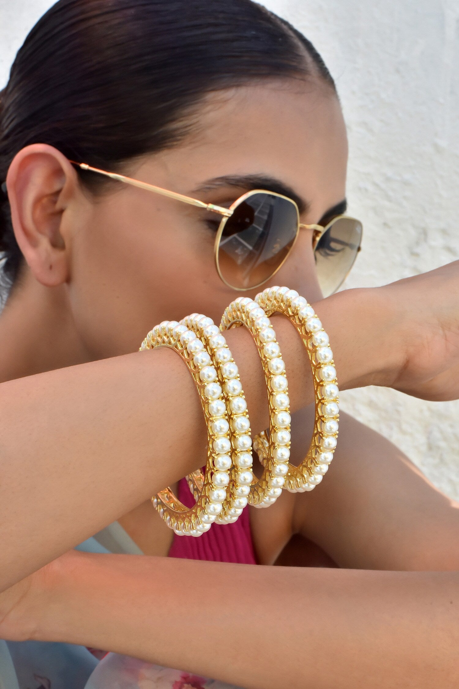 Pearl Embellished Bangles - 4 Pcs 