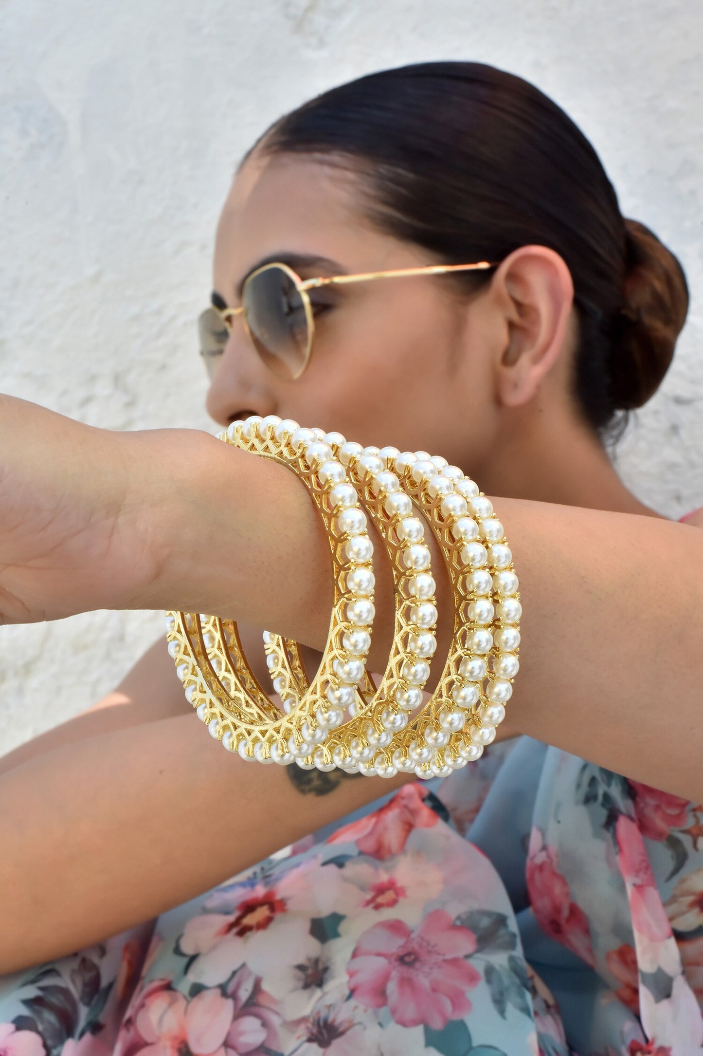 Pearl Embellished Bangles - 4 Pcs 
