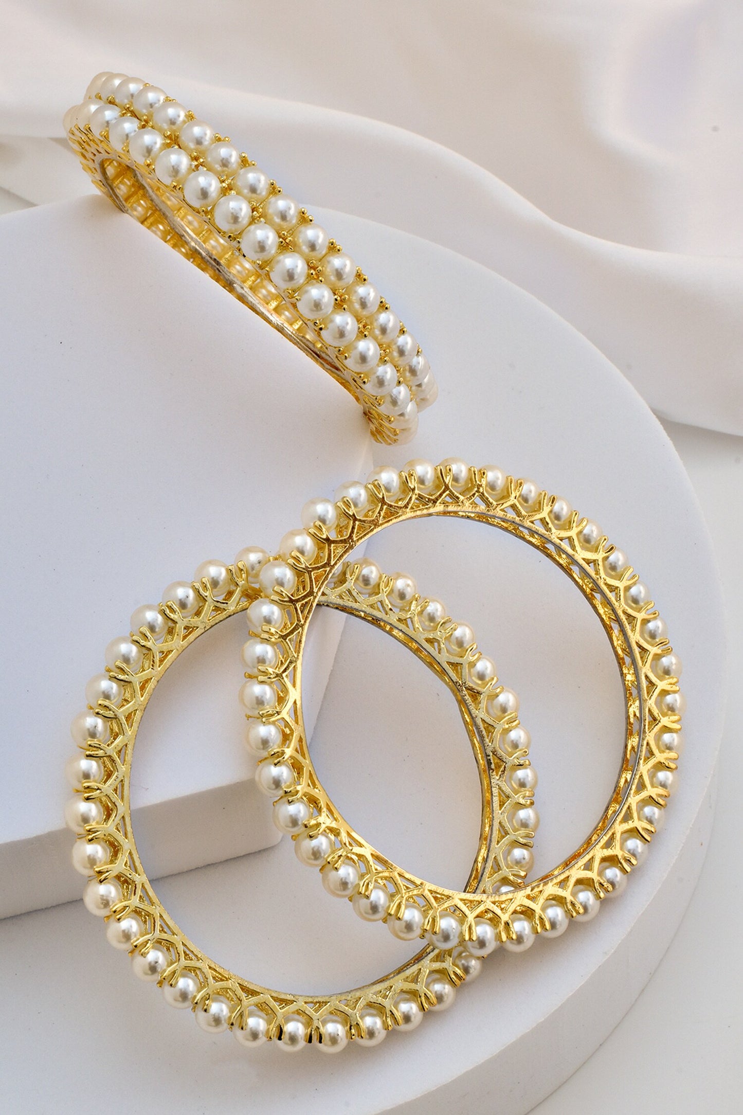 Pearl Embellished Bangles - 4 Pcs 