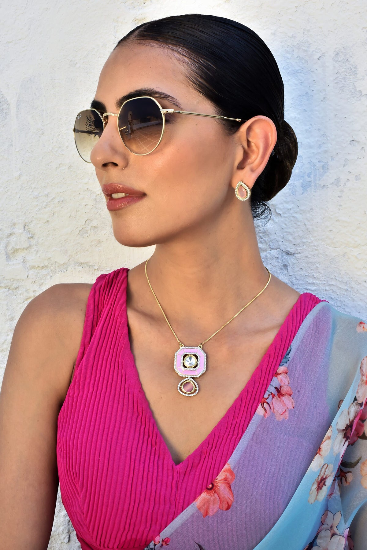 Hexagon Pendant Necklace Set 