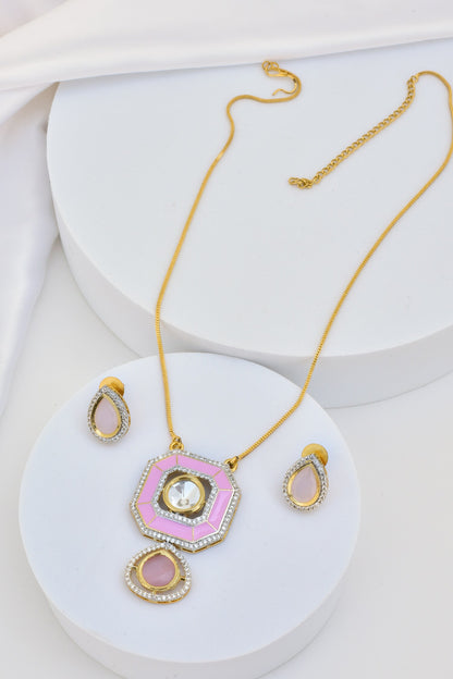 Hexagon Pendant Necklace Set 