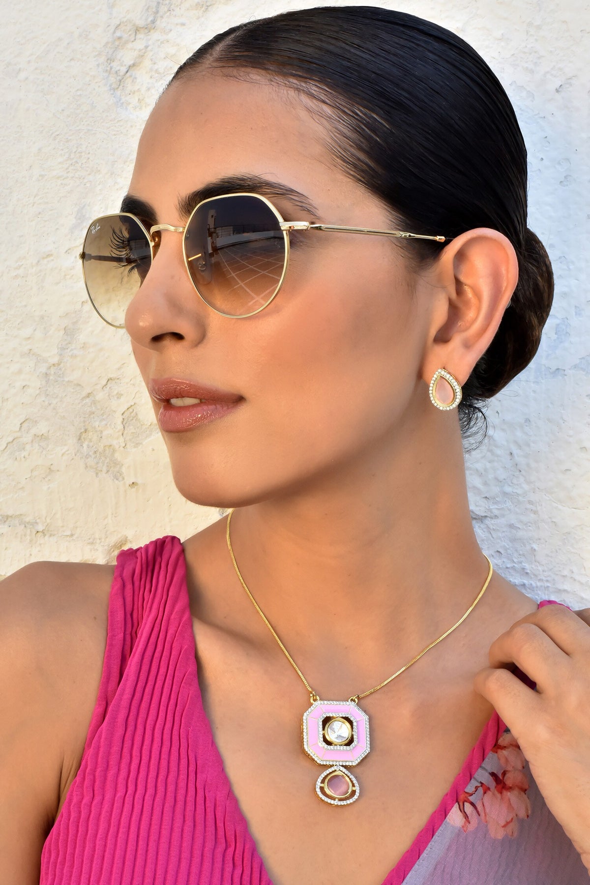 Hexagon Pendant Necklace Set 