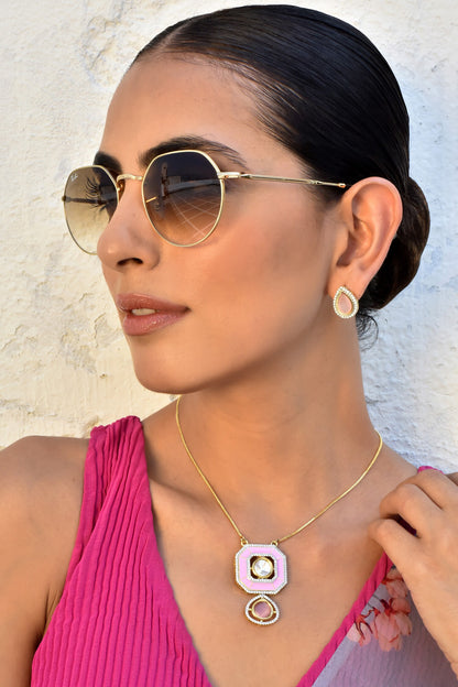 Hexagon Pendant Necklace Set 