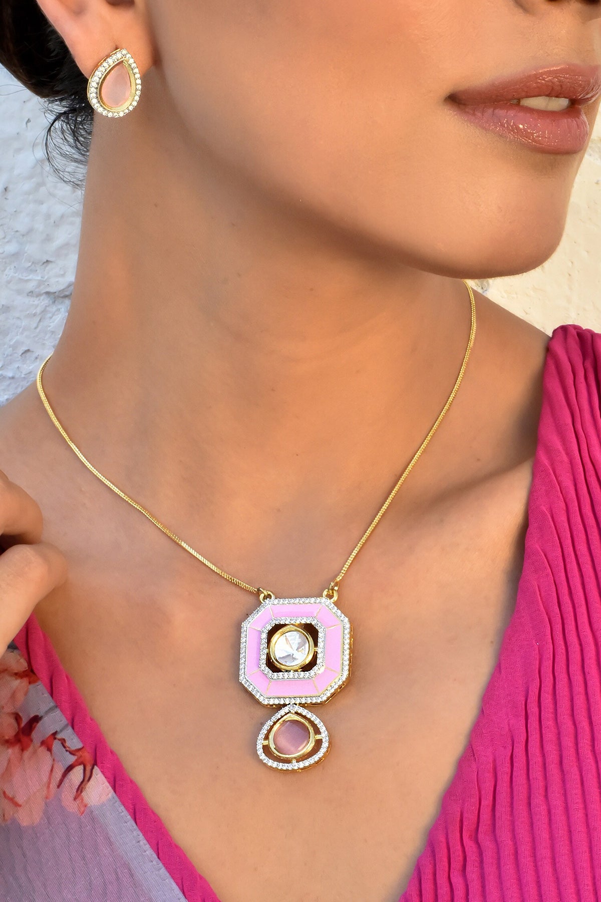 Hexagon Pendant Necklace Set 
