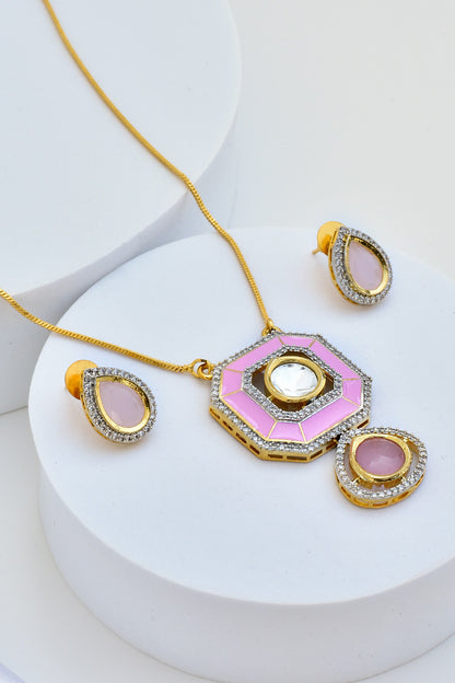 Hexagon Pendant Necklace Set 