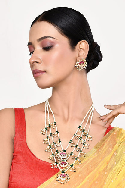 Lotus Carved Layered Necklace Set 