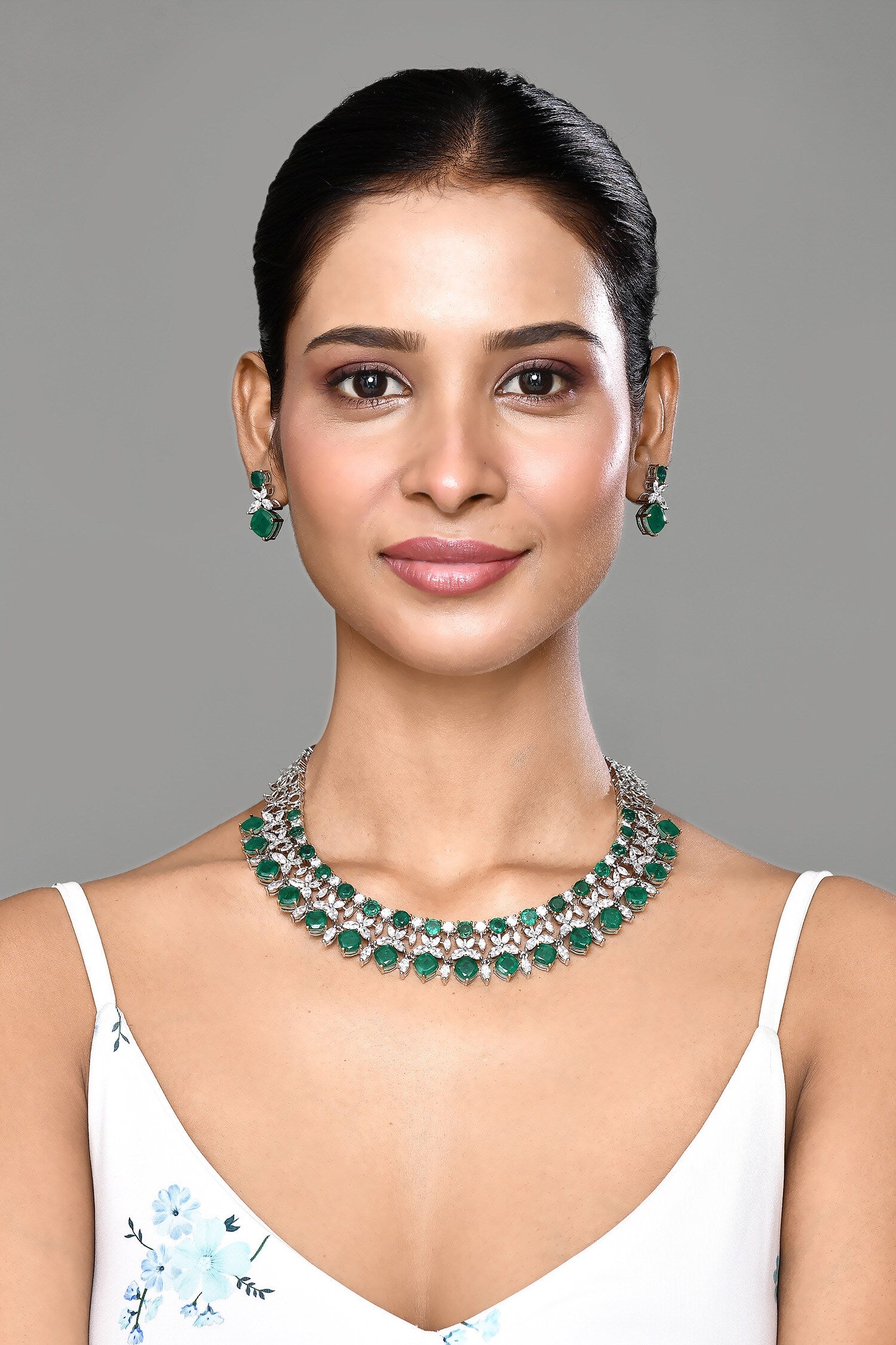 Stone Studded Floral Necklace Set 