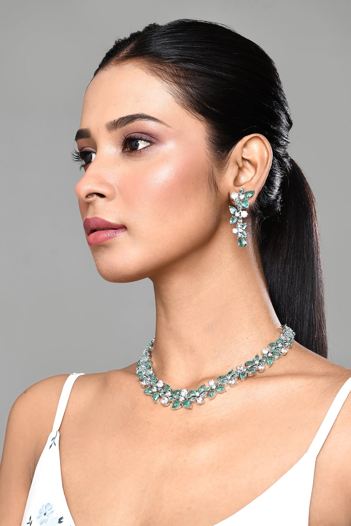Stone Studded Floral Vine Necklace Set 