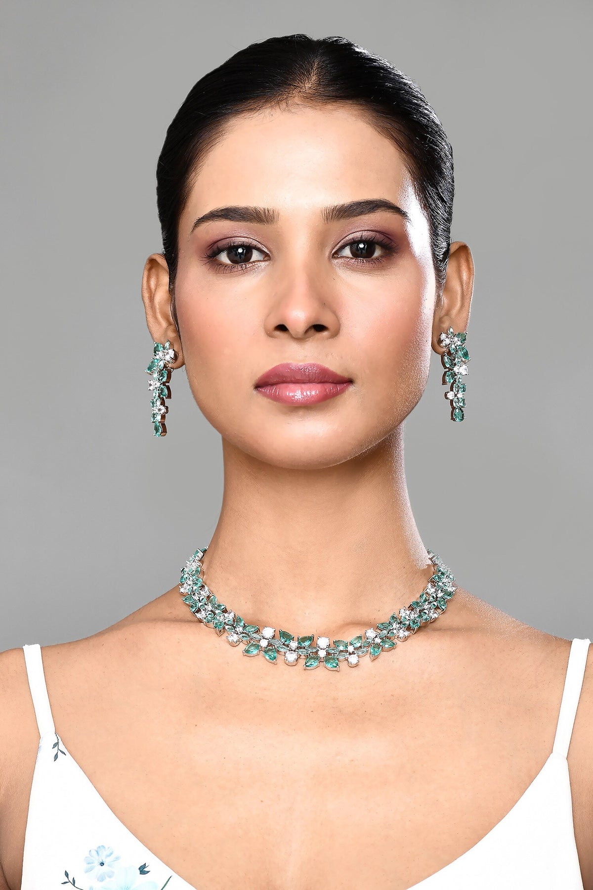 Stone Studded Floral Vine Necklace Set 