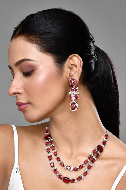 Oval Stone Studded Layered Necklace Set 