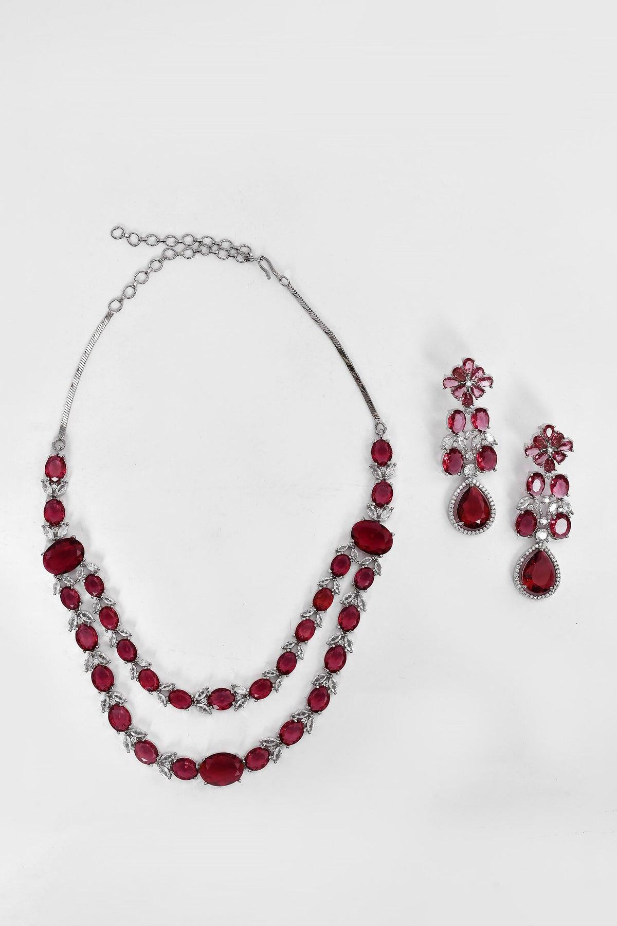 Oval Stone Studded Layered Necklace Set 