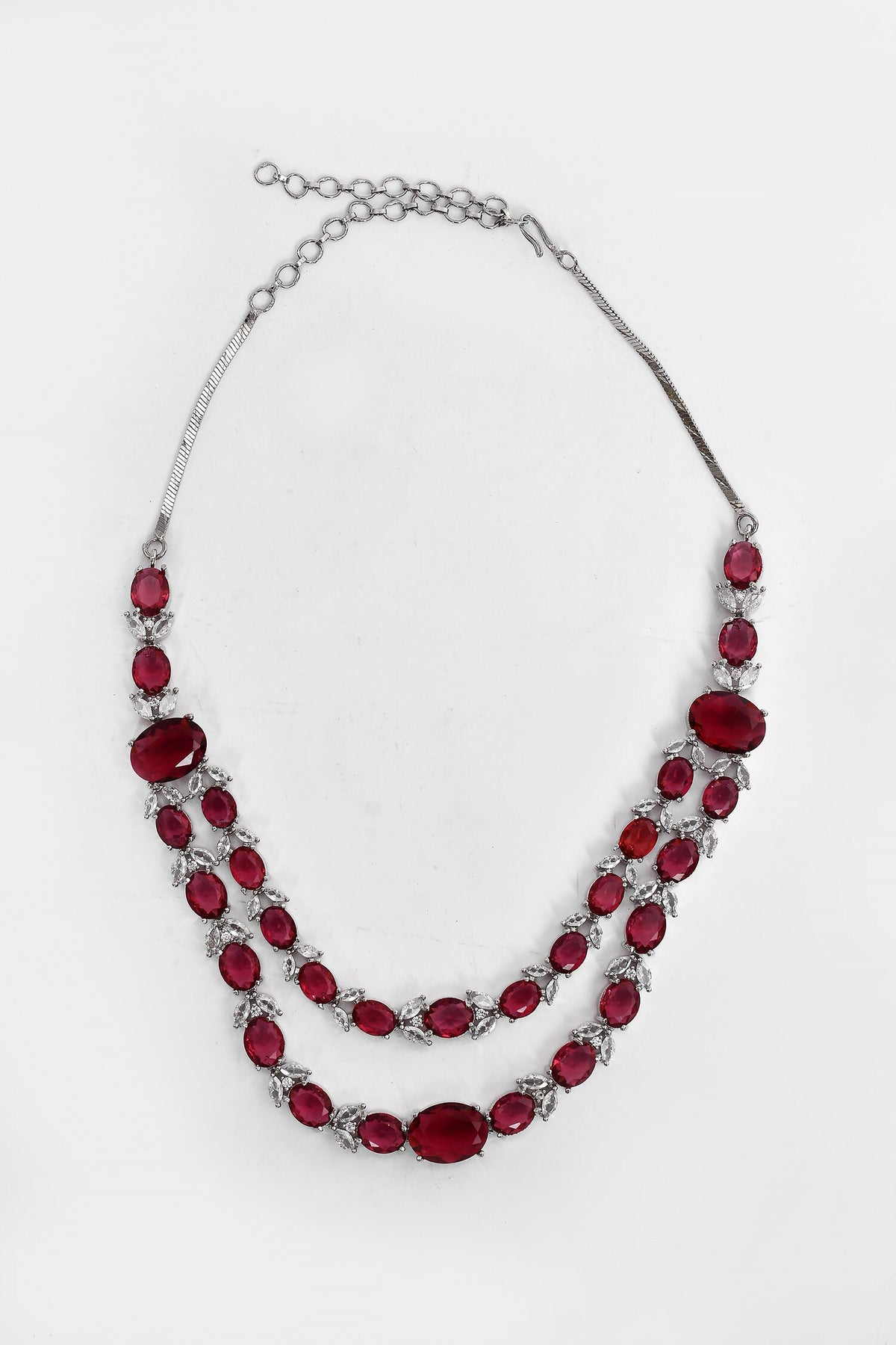 Oval Stone Studded Layered Necklace Set 