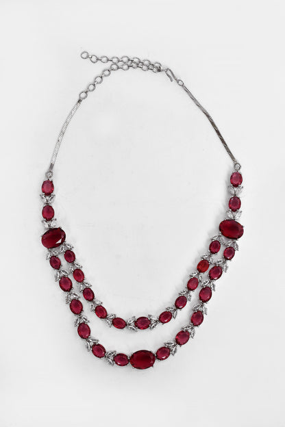 Oval Stone Studded Layered Necklace Set 