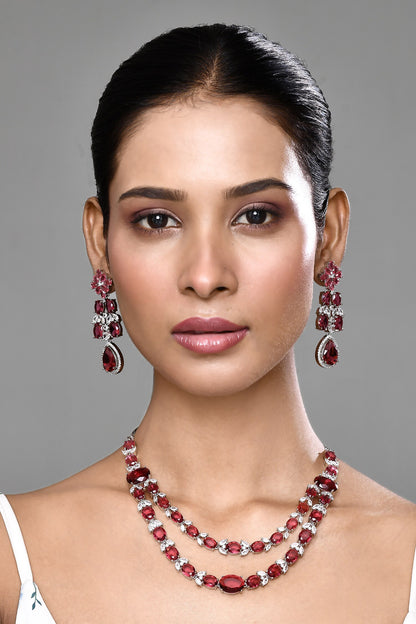Oval Stone Studded Layered Necklace Set 