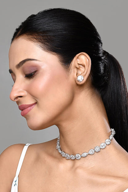 Clear Stone Studded Necklace Set 