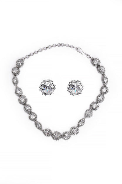 Clear Stone Studded Necklace Set 