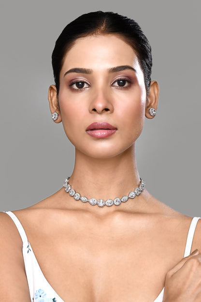 Clear Stone Studded Necklace Set 