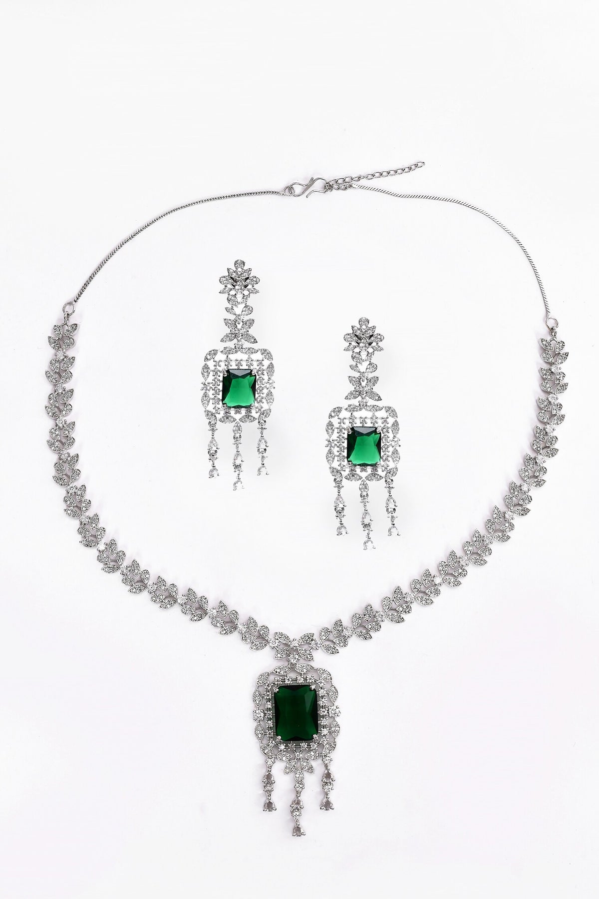 Stone Studded Foliage Drop Necklace Set 