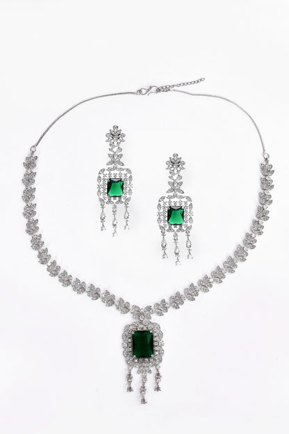 Stone Studded Foliage Drop Necklace Set 