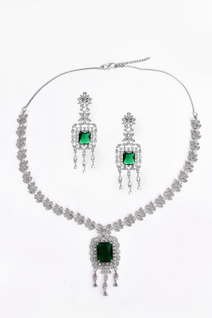 Stone Studded Foliage Drop Necklace Set 