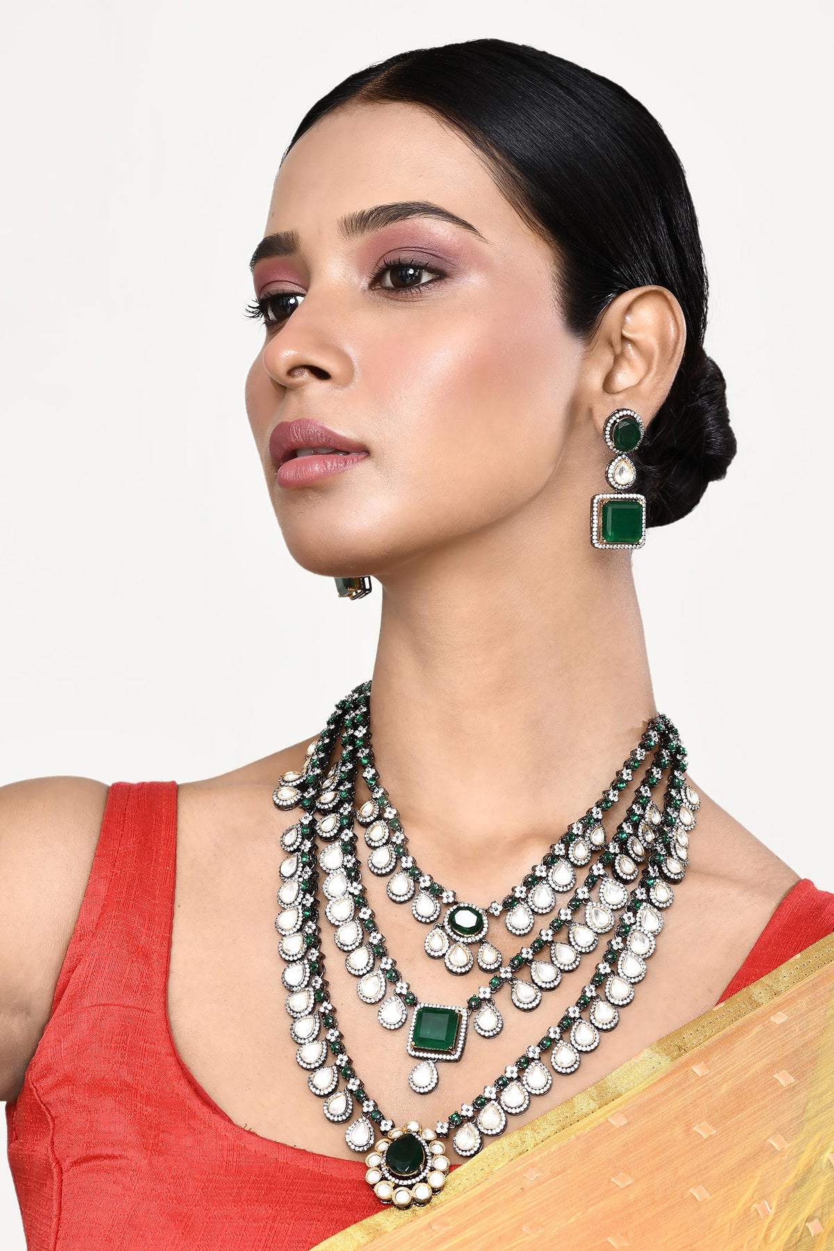 Stone Studded Multi-Layered Necklace Set 