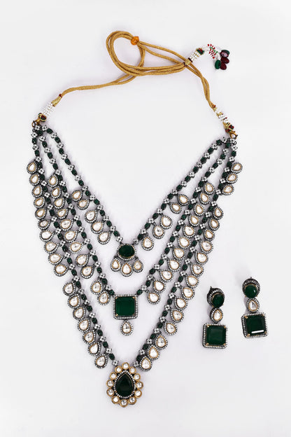 Stone Studded Multi-Layered Necklace Set 