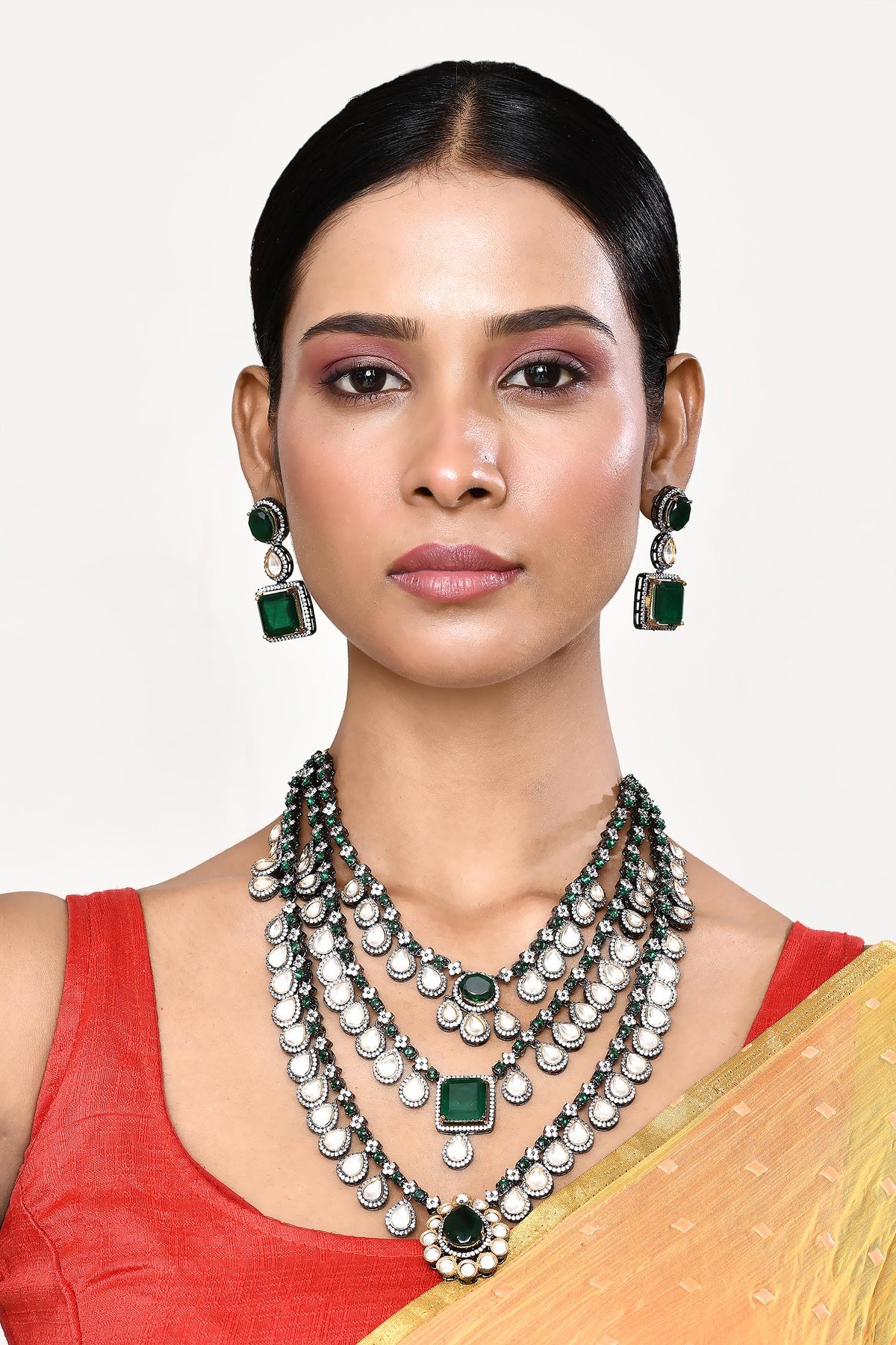 Stone Studded Multi-Layered Necklace Set 
