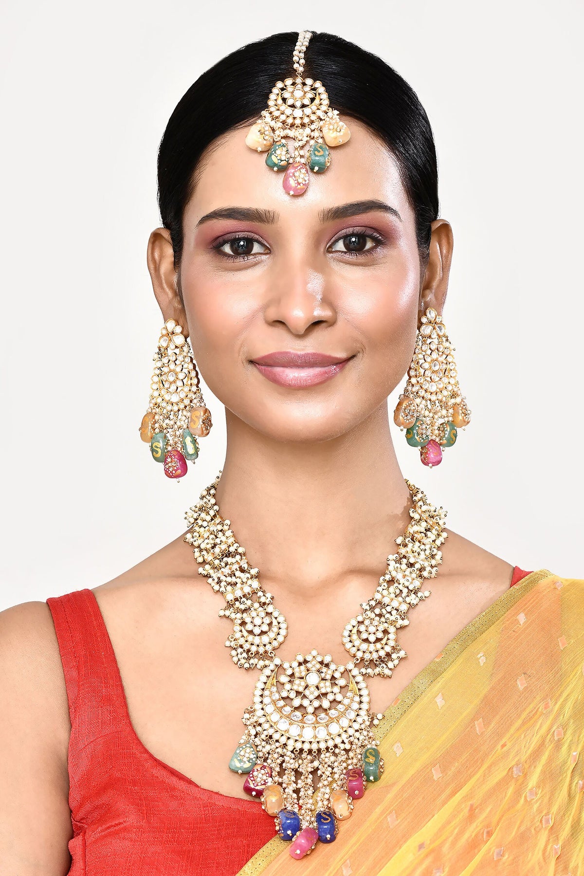 Embellished Long Pendant Necklace Set 