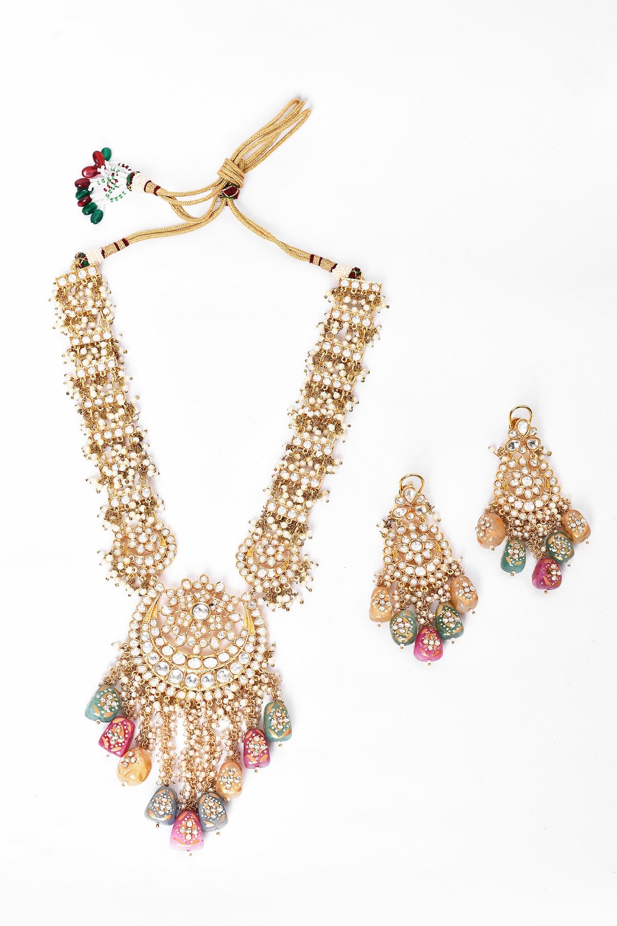 Embellished Long Pendant Necklace Set 