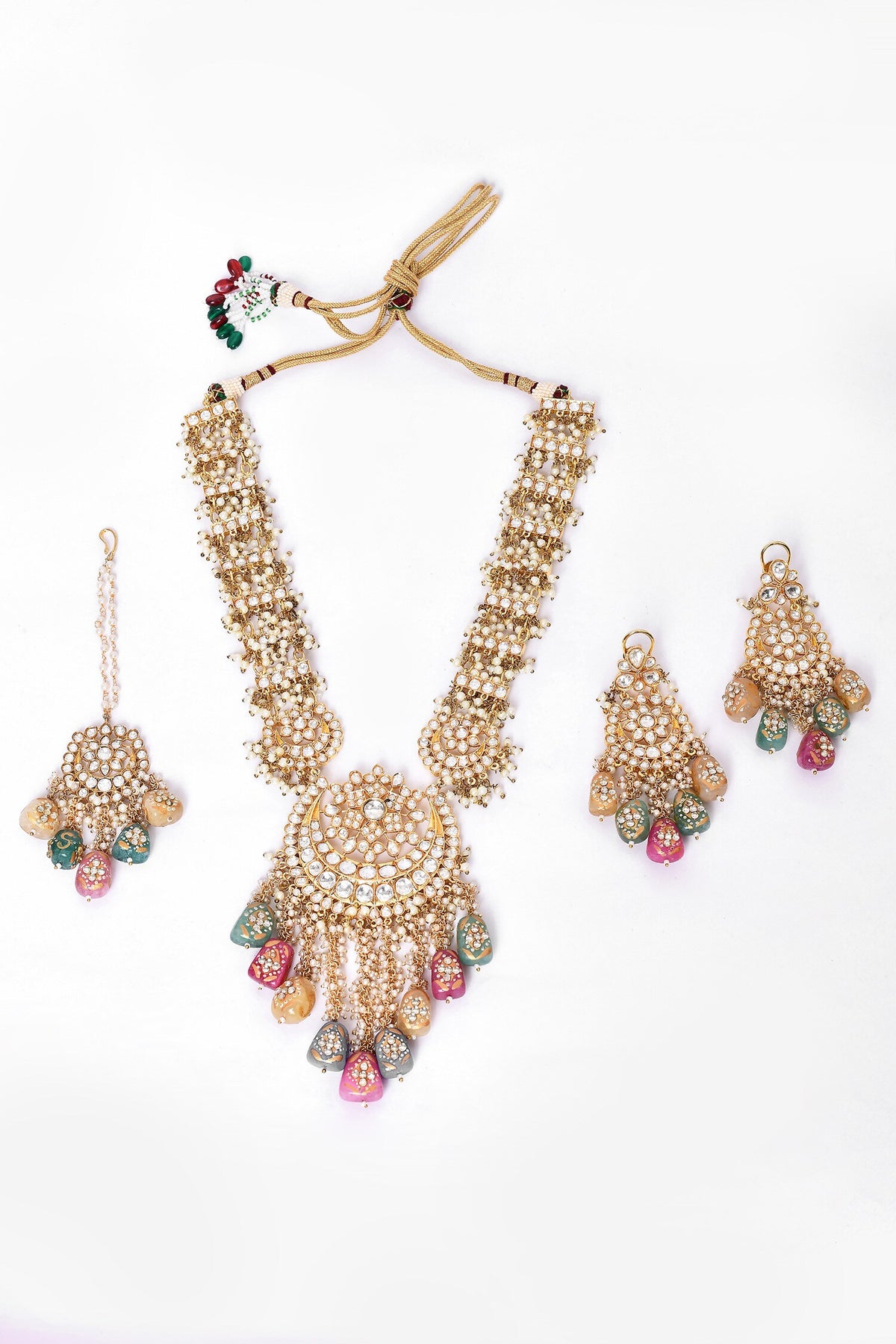 Embellished Long Pendant Necklace Set 