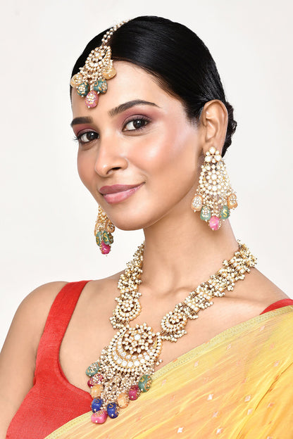 Embellished Long Pendant Necklace Set 