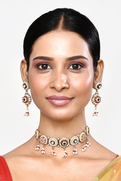 Circular Unit Pearl & Bead Embellished Necklace Set 