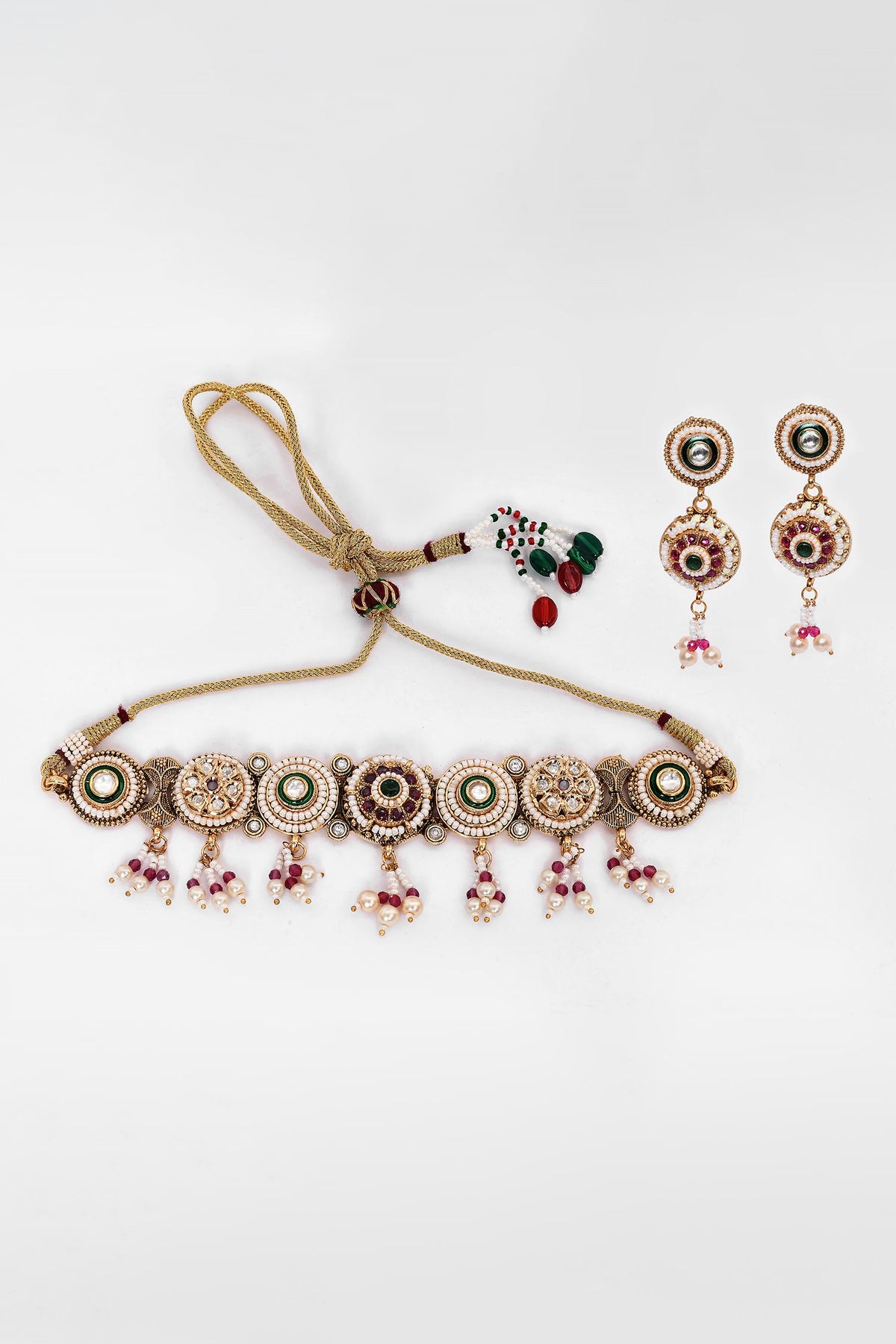 Circular Unit Pearl & Bead Embellished Necklace Set 