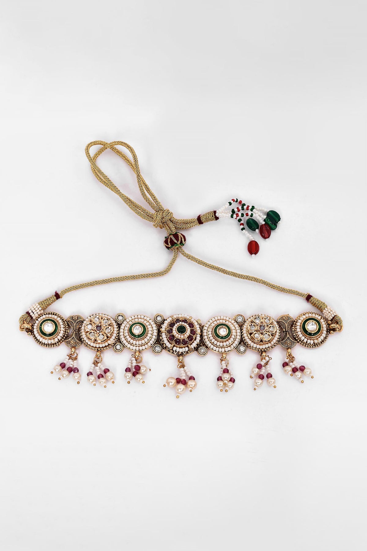 Circular Unit Pearl & Bead Embellished Necklace Set 