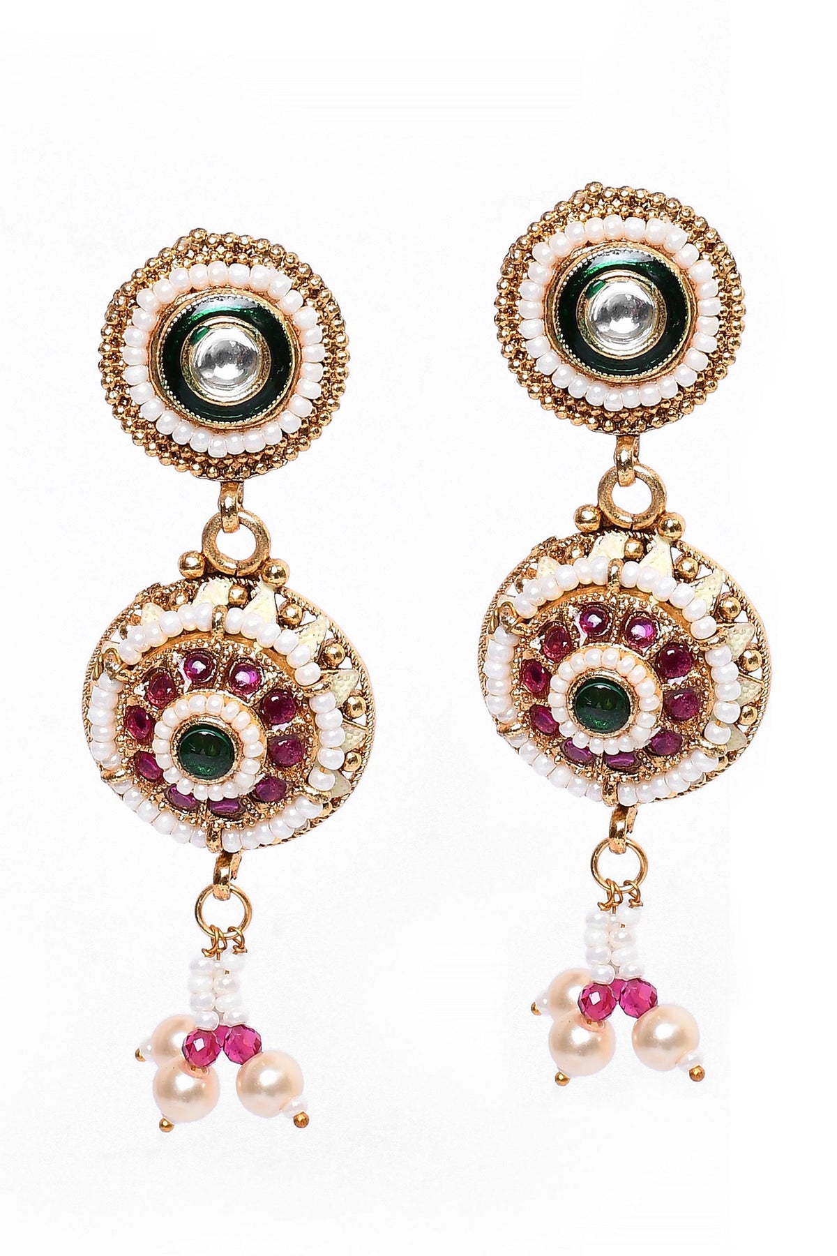 Circular Unit Pearl & Bead Embellished Necklace Set 