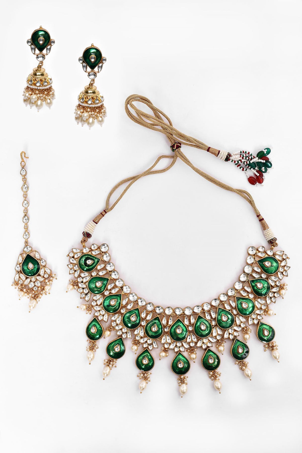 Enamelled Kundan Embellished Necklace Set 