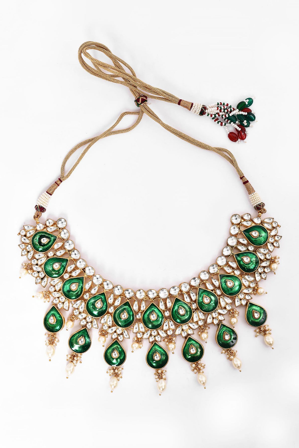 Enamelled Kundan Embellished Necklace Set 